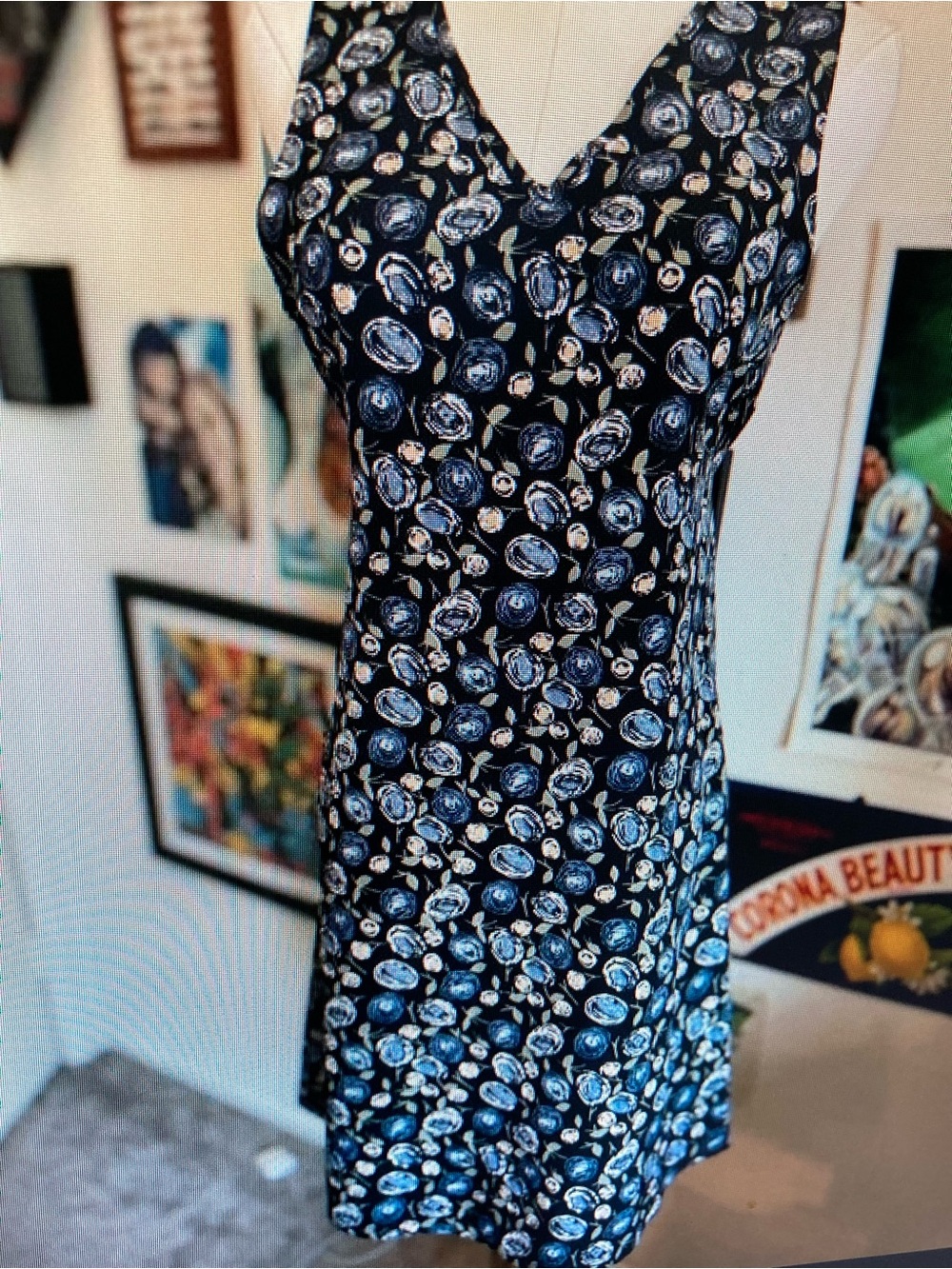 Navy Floral V-Neck Slip - Women's Chemise